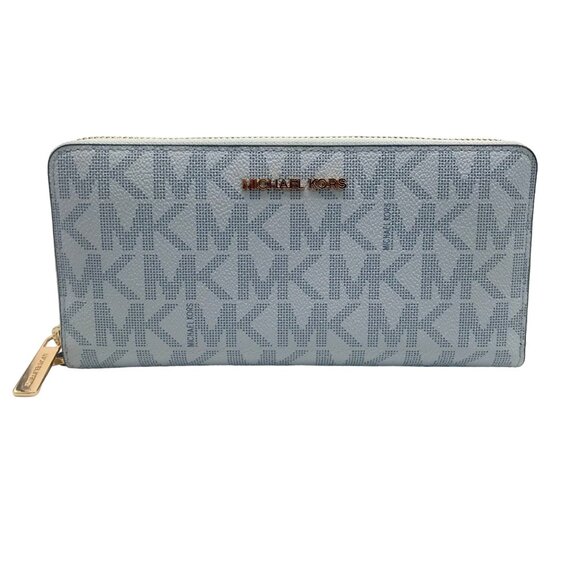 Michael Kors Jet Set Signature Baby Blue Coated Canvas Continental Wallet - Picture 1 of 10
